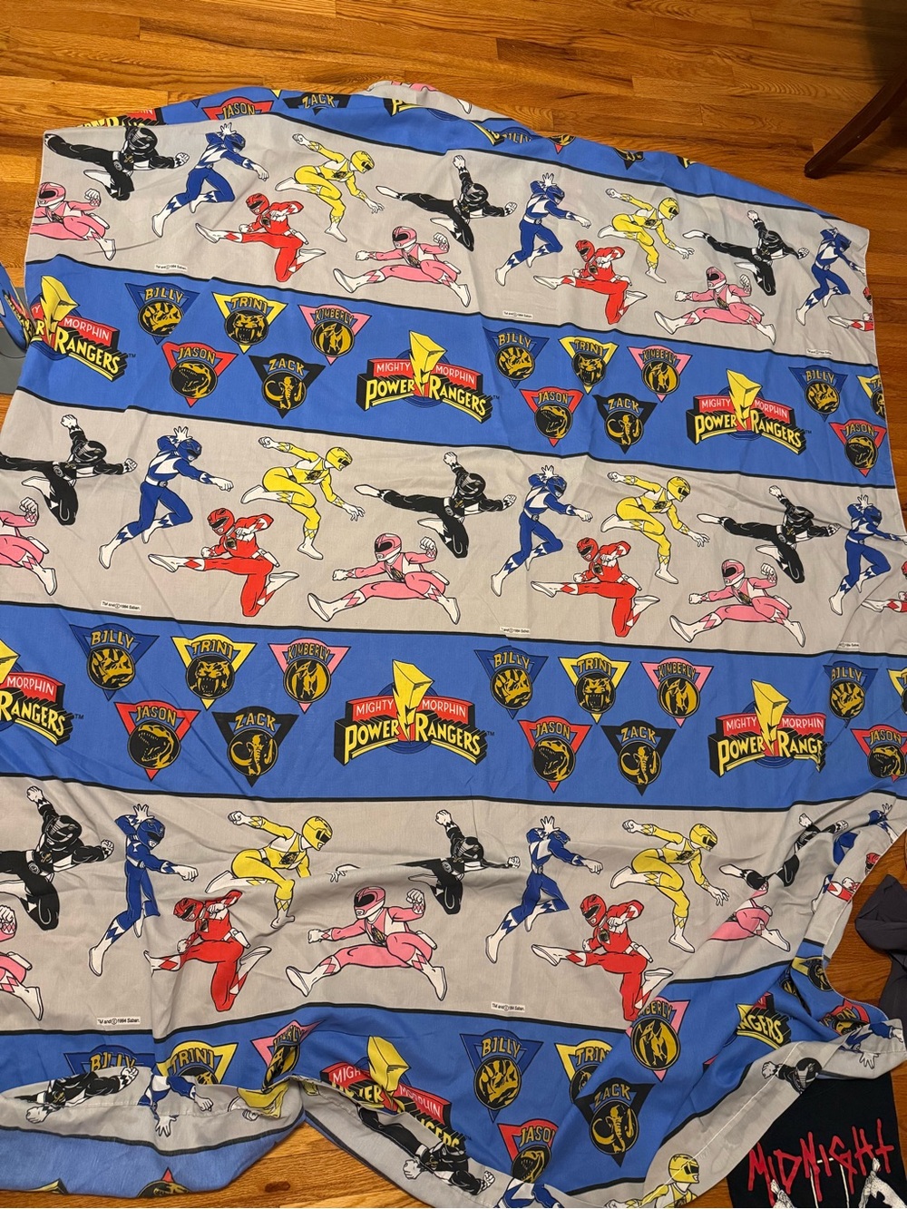 Vintage 90s Power Rangers Flat Sheet, Fabric Beeding Collectible (Size Twin)